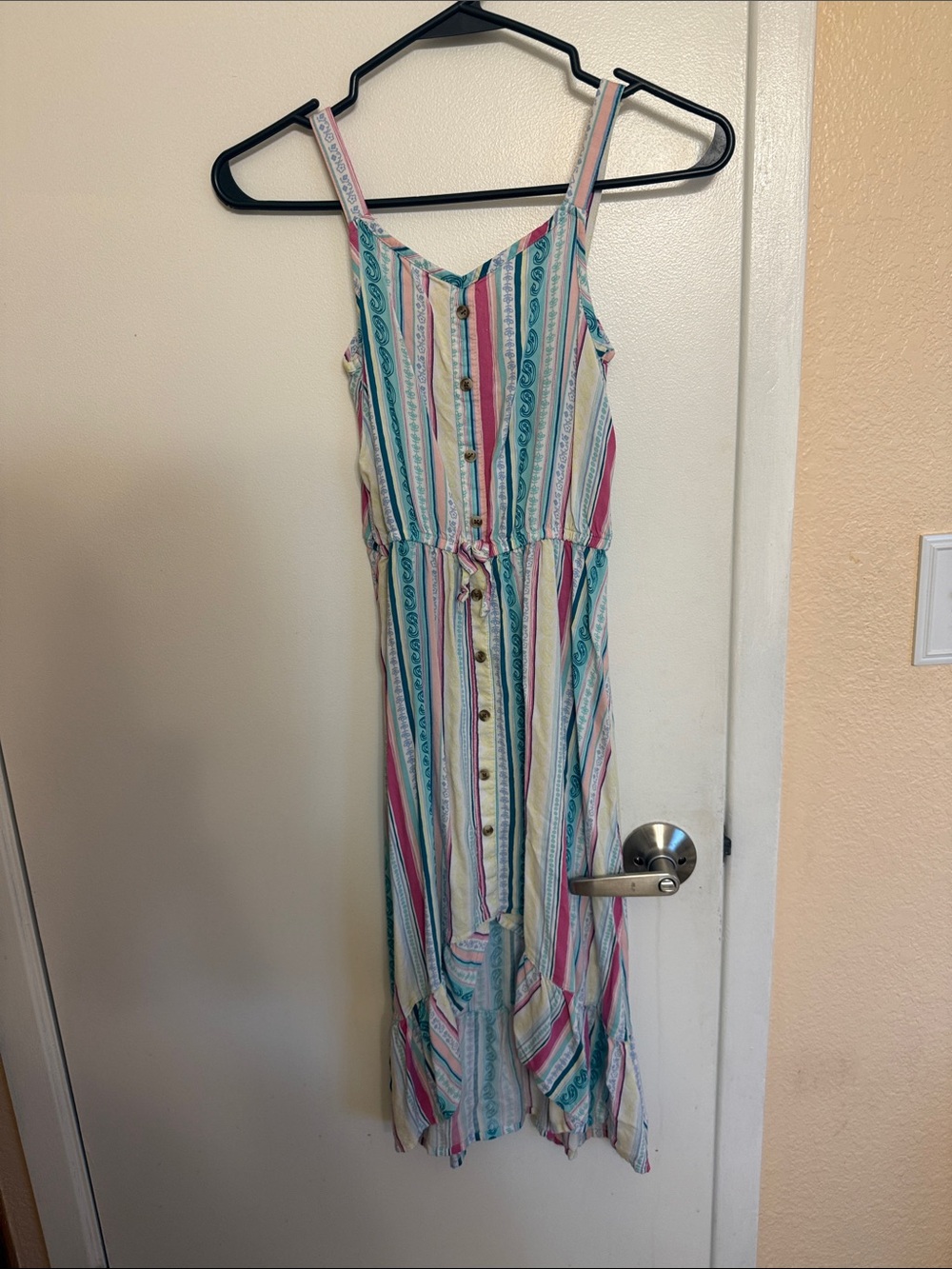 SO Girls Striped Button-Front Maxi Dress in Teal, Pink, White